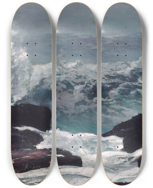 Triptych art skateboard deck of Winslow Homer Maine Coast by Winslow Homer (1836-1910)