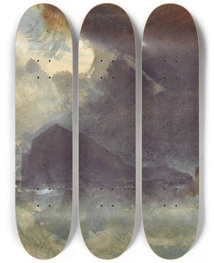 Triptych art skateboard deck of Joseph Mallord William Turner The Mewstone Devon by Joseph Mallord William Turner (1775-1851)