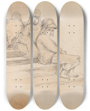 Triptych art skateboard deck of Adolph Tidemand Gutter Fra Mora Leksand by Adolph Tidemand (1814-1876)