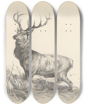 Triptych art skateboard deck of Richard Ansdell The Sentinel by Richard Ansdell (1815-1885)