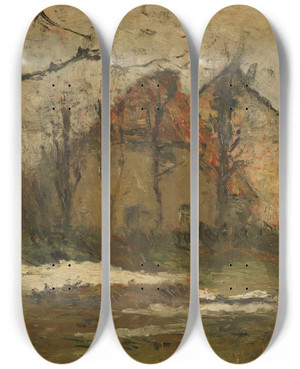 Triptych art skateboard deck of Rudolf Hckner Der Letzte Schnee by Rudolf Hockner (1864-1942)