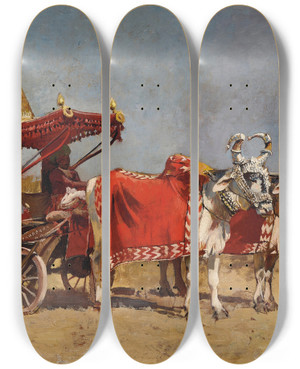 Triptych art skateboard deck of Edwin Lord Weeks Native Gharry Or Cart by Edwin Lord Weeks (1849-1903)