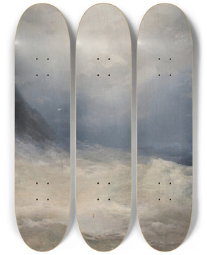 Triptych art skateboard deck of Ivan Konstantinovich Aivazovsky The Survivor by Ivan Konstantinovich Aivazovsky (1817-1900)