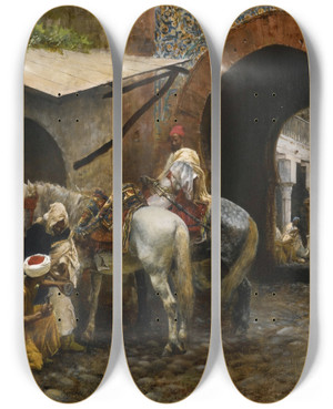 Triptych art skateboard deck of Edwin Lord Weeks A Moorish Blacksmith by Edwin Lord Weeks (1849-1903)