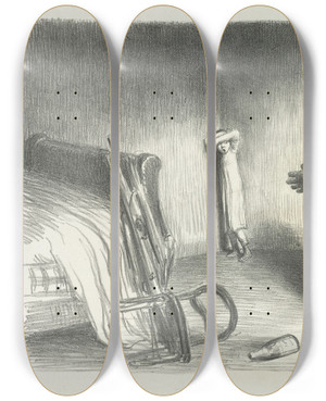 Triptych art skateboard deck of Jean Veber Perdue by Jean Veber (1864-1928)