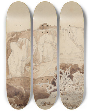 Triptych art skateboard deck of John Sell Cotman Mortain Normandy by John Sell Cotman (1782-1842)