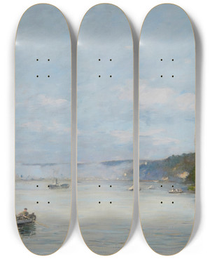 Triptych art skateboard deck of Eugne Boudin Caudebecencaux Bateaux Sur La Seine by Eugene Boudin (1824-1898)