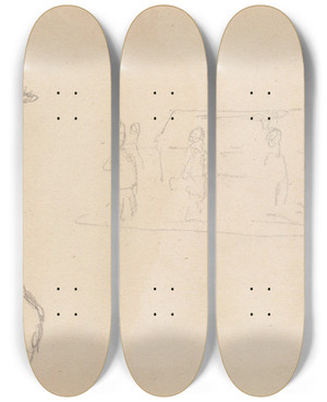 Triptych art skateboard deck of Adolph Tidemand Figurstudier_2 by Adolph Tidemand (1814-1876)