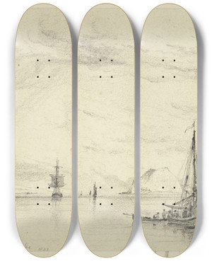 Triptych art skateboard deck of Copley Fielding Dunbarton Looking From The Clyde by Copley Fielding (1787-1855)