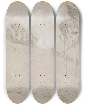 Triptych art skateboard deck of Winslow Homer Cuban Hillside by Winslow Homer (1836-1910)