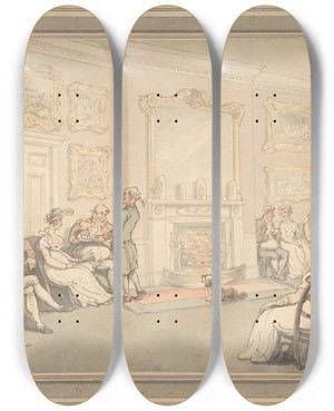 Triptych art skateboard deck of Thomas Rowlandson The Reception by Thomas Rowlandson (1756-1827)