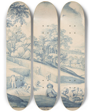 Triptych art skateboard deck of Jacob Savery The Elder August by Jacob Savery The Elder (1545-1602)