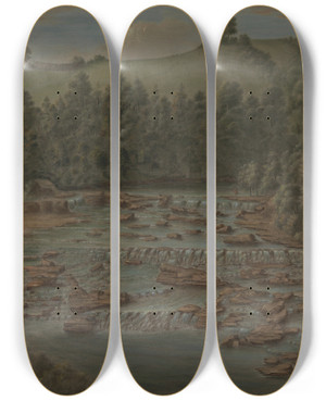 Triptych art skateboard deck of Balthazar Nebot Aysgarth Falls Yorkshire by Balthazar Nebot (1700-1786)
