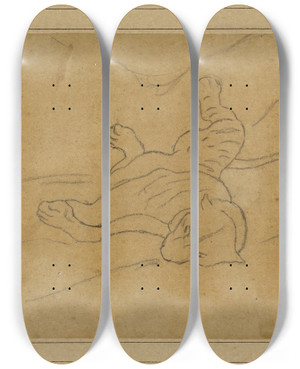 Triptych art skateboard deck of Antoinelouis Barye Panthre Couche De Face by Antoine-Louis Barye (1796-1875)