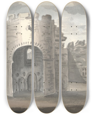 Triptych art skateboard deck of Anne Rushout Ludlow Castle by Anne Rushout (1767-1849)