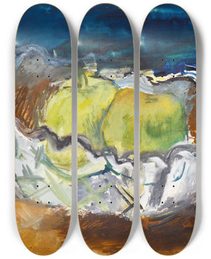 Triptych art skateboard deck of Vera Mikhailovna Ermolaeva Apples In A Bowl by Vera Mikhailovna Ermolaeva (1893-1938)