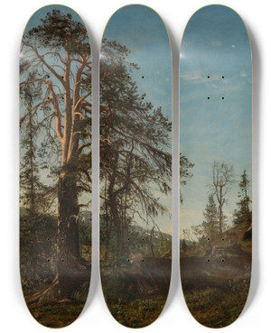 Triptych art skateboard deck of Amaldus Nielsen I Vingersheia Telemark by Amaldus Nielsen (1838-1932)