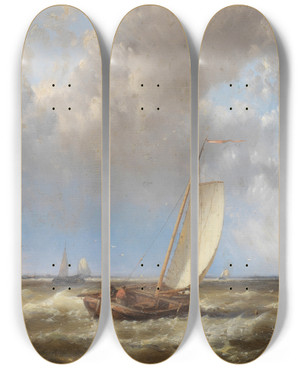 Triptych art skateboard deck of Abraham Hulk Shipping Off The Coast by Abraham Hulk (1813-1897)