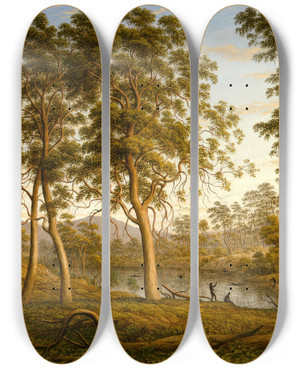 Triptych art skateboard deck of John Glover Natives On The Ouse River Van Diemens Land by John Glover (1767-1849)