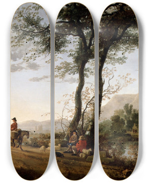 Triptych art skateboard deck of Aelbert Cuyp A Road Near A River by Aelbert Cuyp (1620-1691)