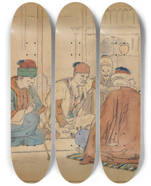 Triptych art skateboard deck of Martinus Rrbye Cafinterir Med Piberygende Mnd_2 by Martinus Rorbye (1803-1848)