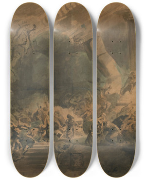 Triptych art skateboard deck of Gustave Dor Samson Dans Le Temple De Dagon by Gustave Dore (1832-1883)