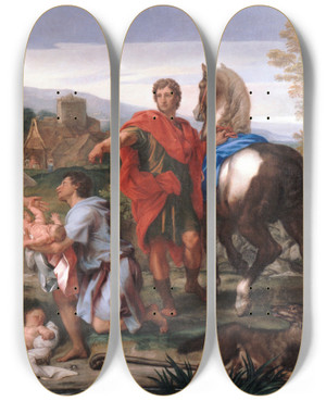Triptych art skateboard deck of Carlo Maratti The Finding Of Romulus And Remus by Carlo Maratti (1625-1713)