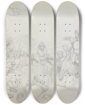Triptych art skateboard deck of Adolph Tidemand Olav Den Hellige Omstyrter Torsbildet P Hundorp_2 by Adolph Tidemand (1814-1876)