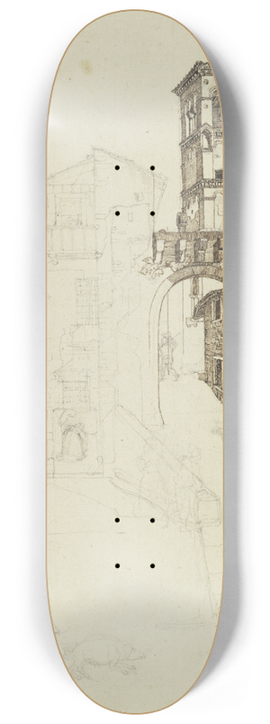 Heinrich Hbsch - Strae in Rom mit einem Torbogen und dem Kirchturm von Santa Sabina 8.25 inch art skate deck