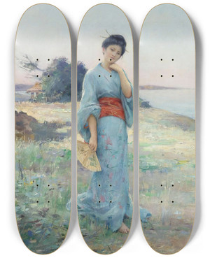 Triptych art skateboard deck of Raphal Collin The Blue Kimono by Raphael Collin (1850-1916)