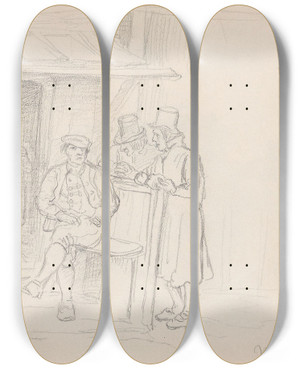 Triptych art skateboard deck of Adolph Tidemand Figurscene Ns by Adolph Tidemand (1814-1876)