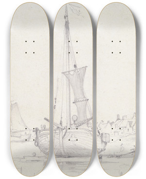 Triptych art skateboard deck of Edward William Cooke Katwyk by Edward William Cooke (1811-1880)