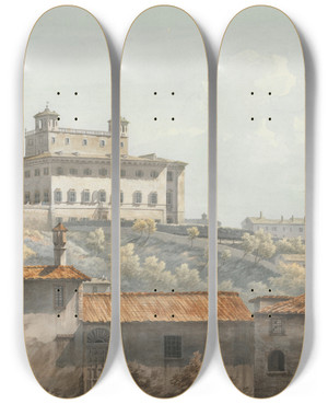 Triptych art skateboard deck of John Warwick Smith The Villa Medici Rome by John Warwick Smith (1749-1831)