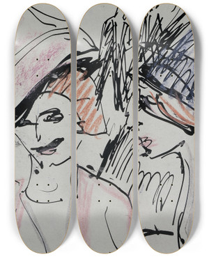 Triptych art skateboard deck of Ernst Ludwig Kirchner Two Cocottes by Ernst Ludwig Kirchner (1880-1938)
