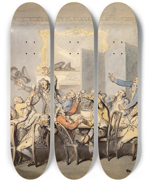 Triptych art skateboard deck of Thomas Rowlandson The Brilliants by Thomas Rowlandson (1756-1827)