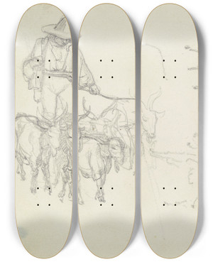 Triptych art skateboard deck of August Lucas Herd Of Goats With Herder by August Lucas (1803-1863)