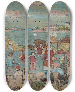 Triptych art skateboard deck of Maurice Prendergast The Seashore by Maurice Prendergast (1858-1924)