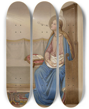 Triptych art skateboard deck of Eduard Von Steinle The Annunciation by Eduard Von Steinle (1810-1886)