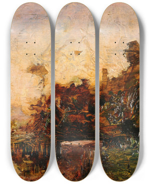 Triptych art skateboard deck of Franoisauguste Ravier Bande De Ltang De Roche by Franois-Auguste Ravier (1814-1895)