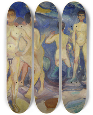 Triptych art skateboard deck of Edvard Munch Bathing Young Men by Edvard Munch (1863-1944)