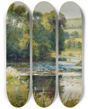Triptych art skateboard deck of Edward Mitchell Bannister Streamside by Edward Mitchell Bannister (1828-1901)