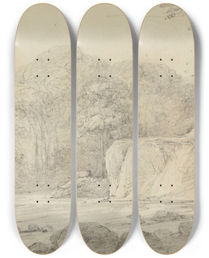 Triptych art skateboard deck of William Swainson River Hutt Joined By The Mangaroa by William Swainson (1789-1855)