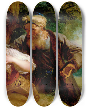Triptych art skateboard deck of Franois Lemoyne The Amorous Proposal by Francois Lemoyne (1688-1737)
