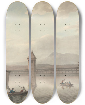 Triptych art skateboard deck of William Pars A View At Lucerne by William Pars (1742-1782)