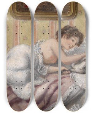 Triptych art skateboard deck of Rudolf Rssler Der Kleine Liebling by Rudolf Rossler (1864-1934)