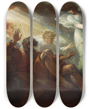 Triptych art skateboard deck of Benjamin West Moses Shown The Promised Land by Benjamin West (1738-1820)