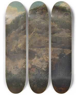 Triptych art skateboard deck of Frederick Waters Watts Rocky Hillside by Frederick Waters Watts (1800-1870)