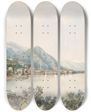 Triptych art skateboard deck of Thomas Ender Blick Ber Den Comer See Auf Bellaggio by Thomas Ender (1793-1875)