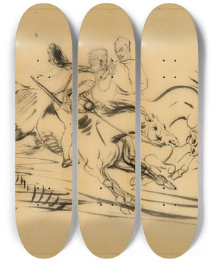 Triptych art skateboard deck of Eugne Delacroix Faust And Mephistopheles Galloping On Walpurgis Night by Eugene Delacroix (1798-1863)