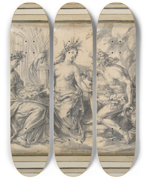 Triptych art skateboard deck of Godfried Maes The Fourseasons by Godfried Maes (1649-1700)